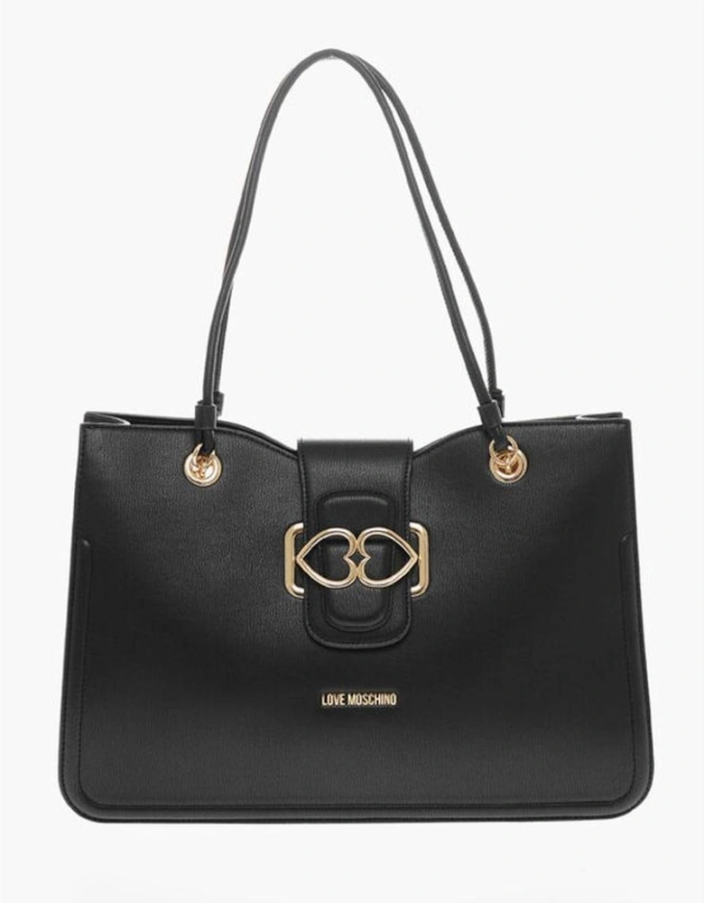 Zip Closure Solid Handbag with Double Handle Women - Black Tote Bags