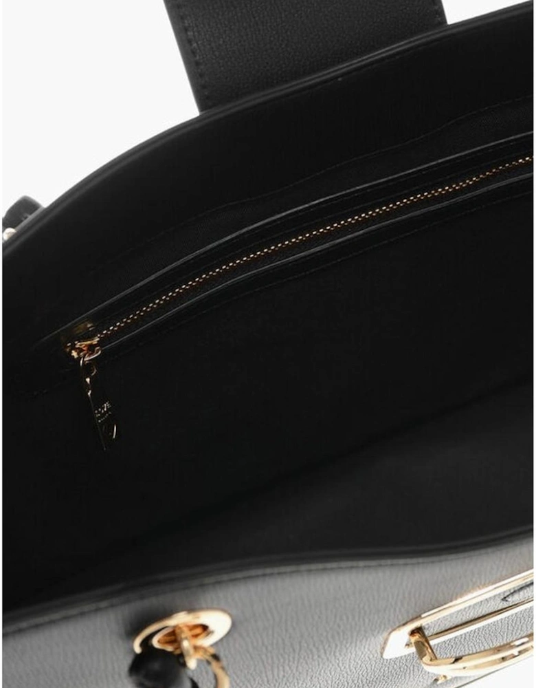 Zip Closure Solid Handbag with Double Handle Women - Black Tote Bags