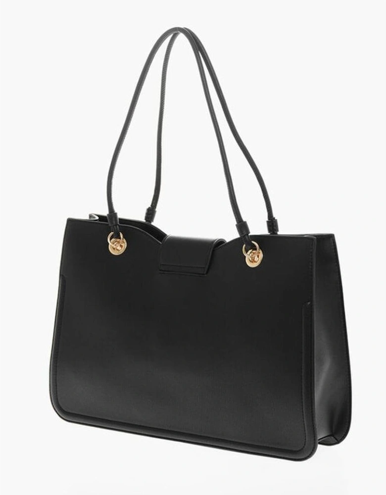 Zip Closure Solid Handbag with Double Handle Women - Black Tote Bags