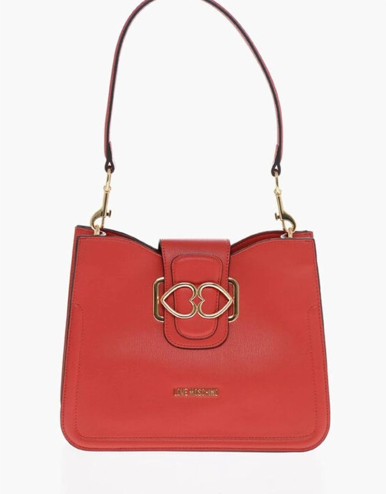 Eco-Leather Shoulder Bag with Logo and Zip Closure Women - Red
