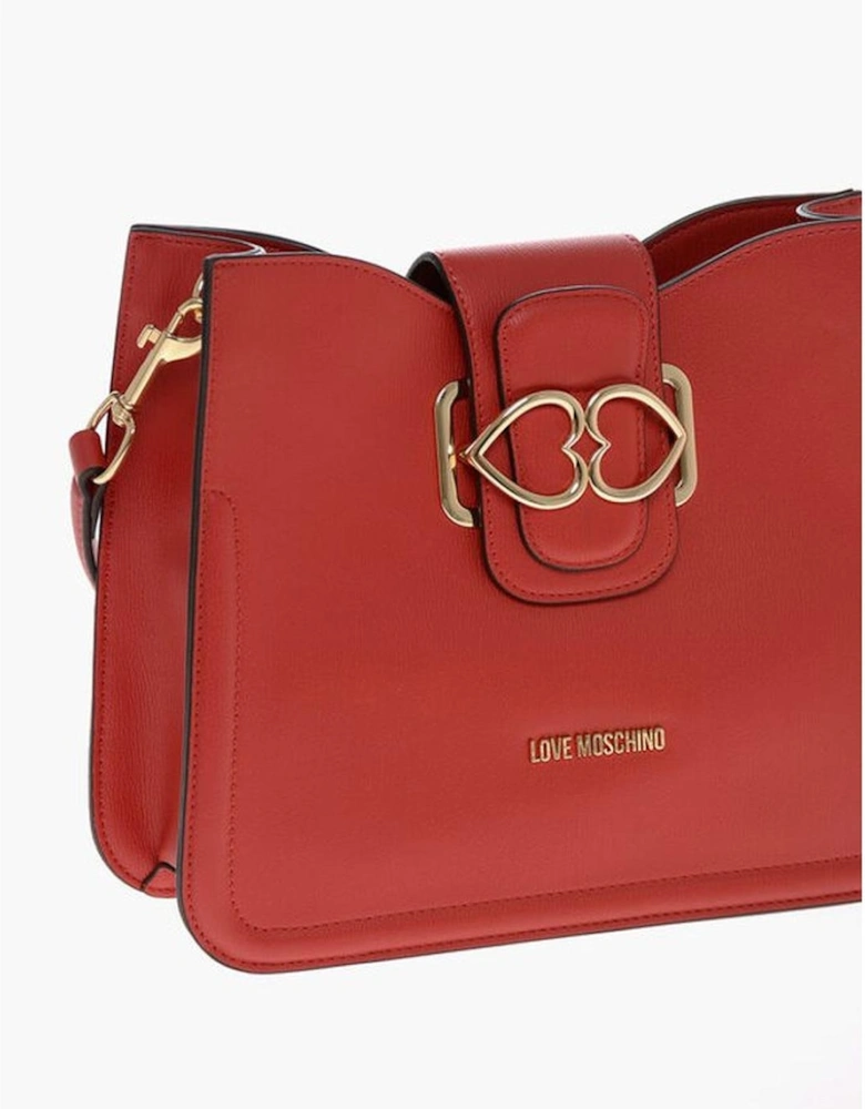Eco-Leather Shoulder Bag with Logo and Zip Closure Women - Red