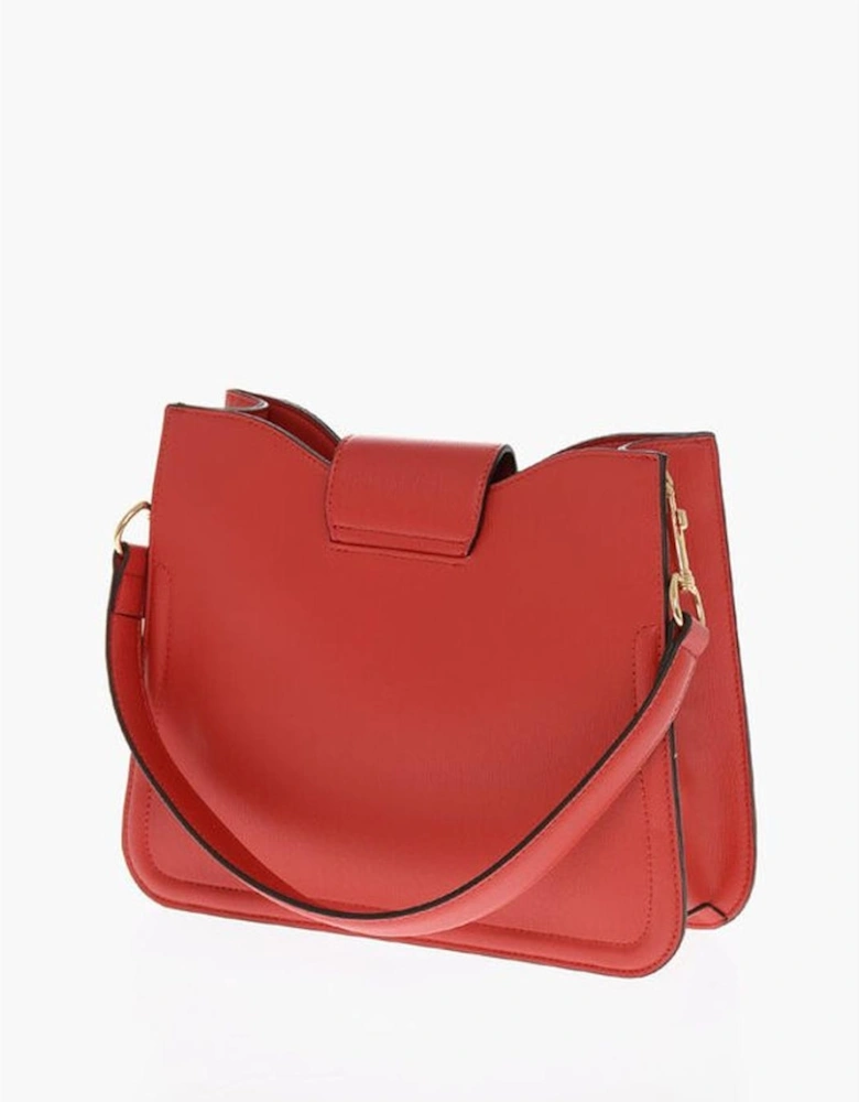 Eco-Leather Shoulder Bag with Logo and Zip Closure Women - Red
