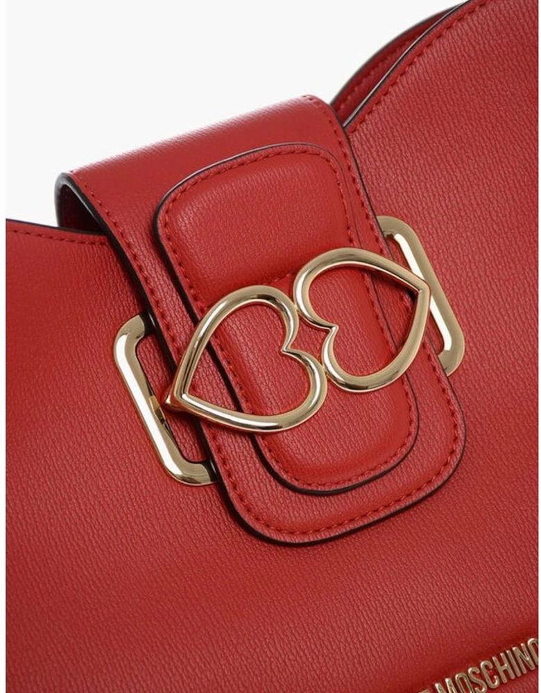 Eco-Leather Shoulder Bag with Logo and Zip Closure Women - Red