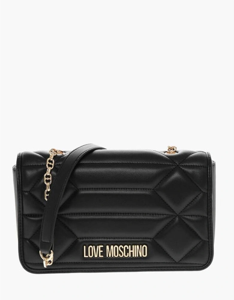 Leather Shoulder Bag with Logo and Snap Closure Women - Black