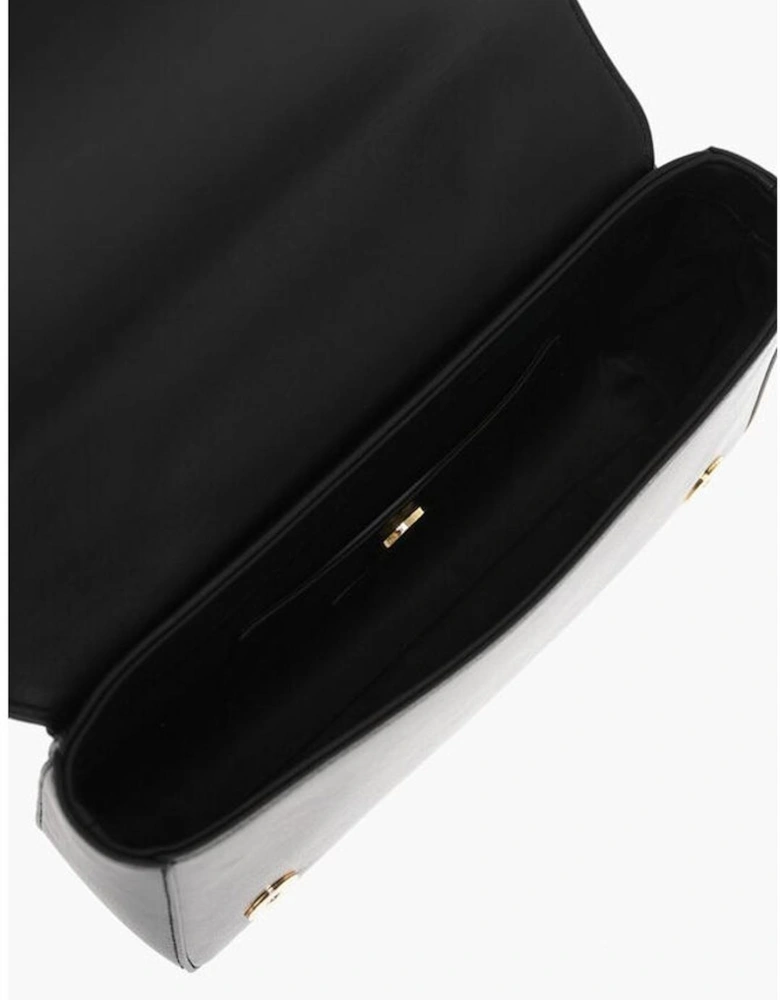 Leather Shoulder Bag with Logo and Snap Closure Women - Black