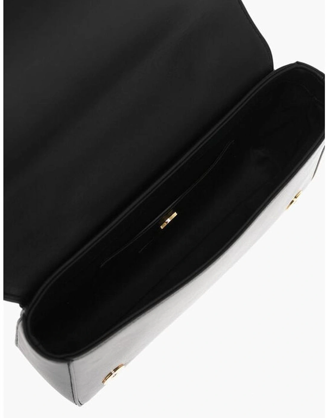 Leather Shoulder Bag with Logo and Snap Closure Women - Black
