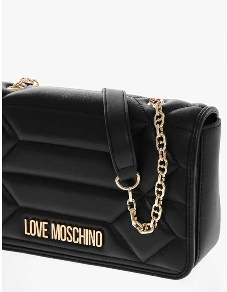 Leather Shoulder Bag with Logo and Snap Closure Women - Black