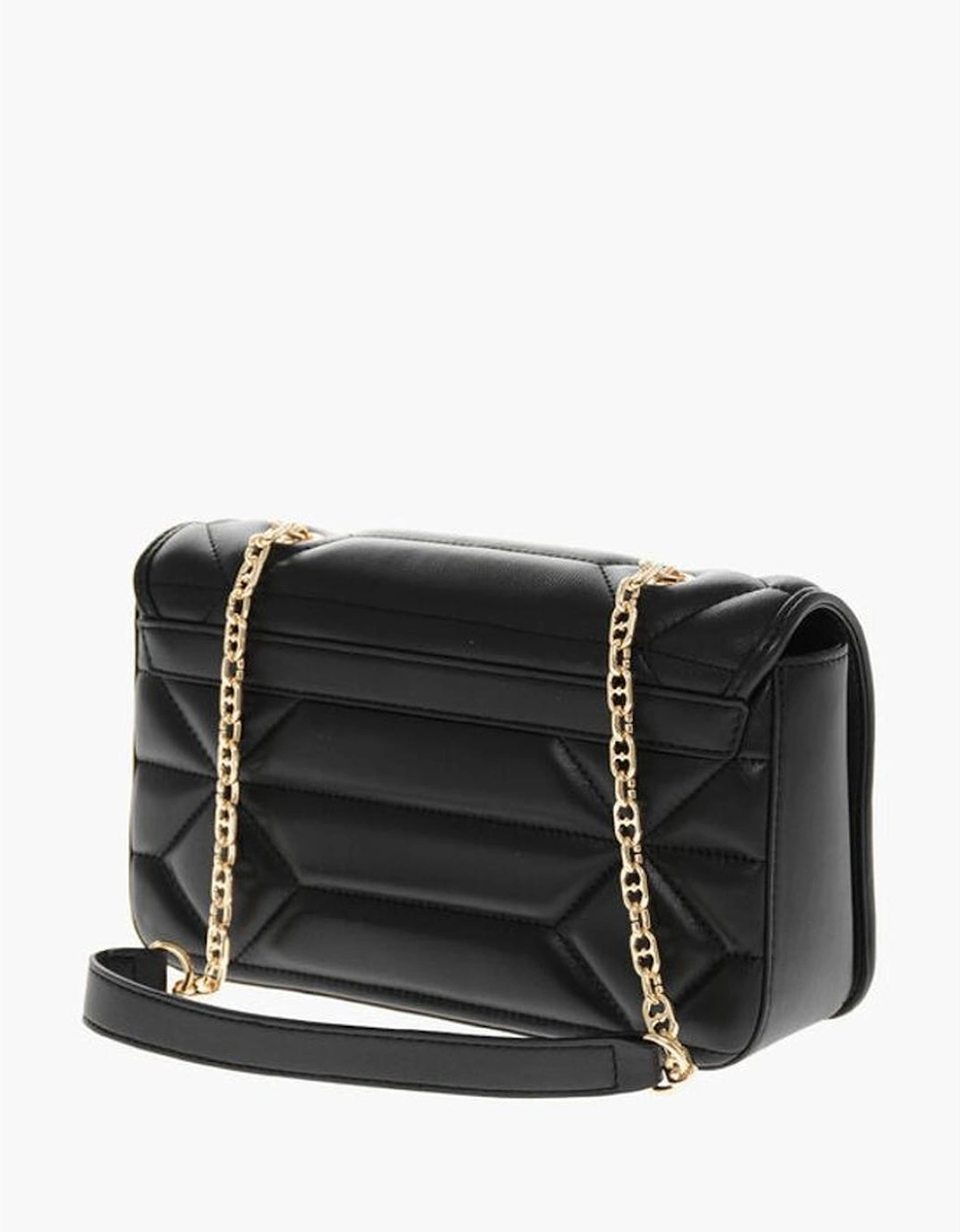 Leather Shoulder Bag with Logo and Snap Closure Women - Black