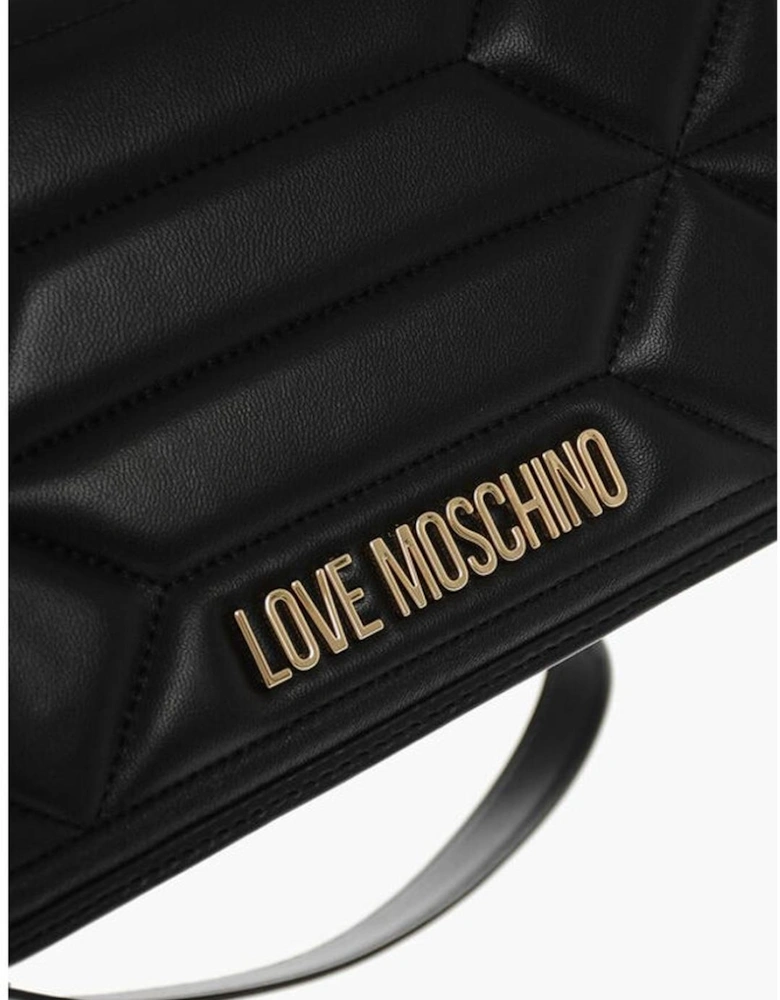 Leather Shoulder Bag with Logo and Snap Closure Women - Black