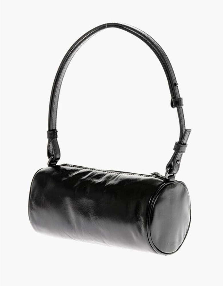 Logo Leather Shoulder Bag with Zip Closure Women - Black