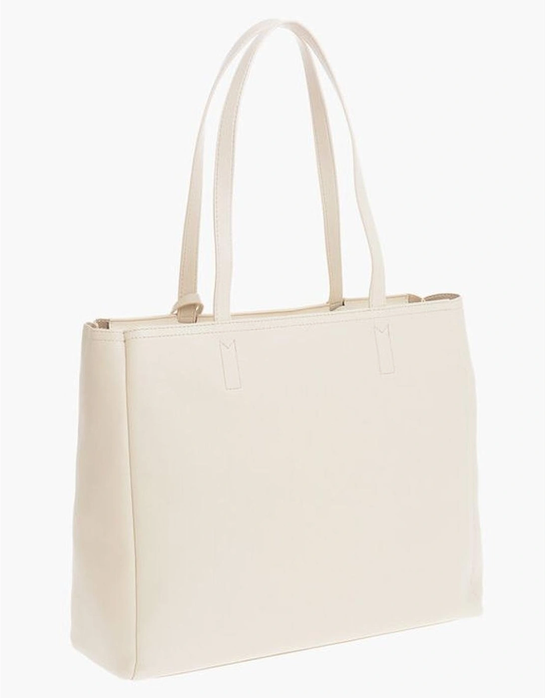 Solid Color Zip Closure Shoulder Handbag with Logo Women - Beige Tote
