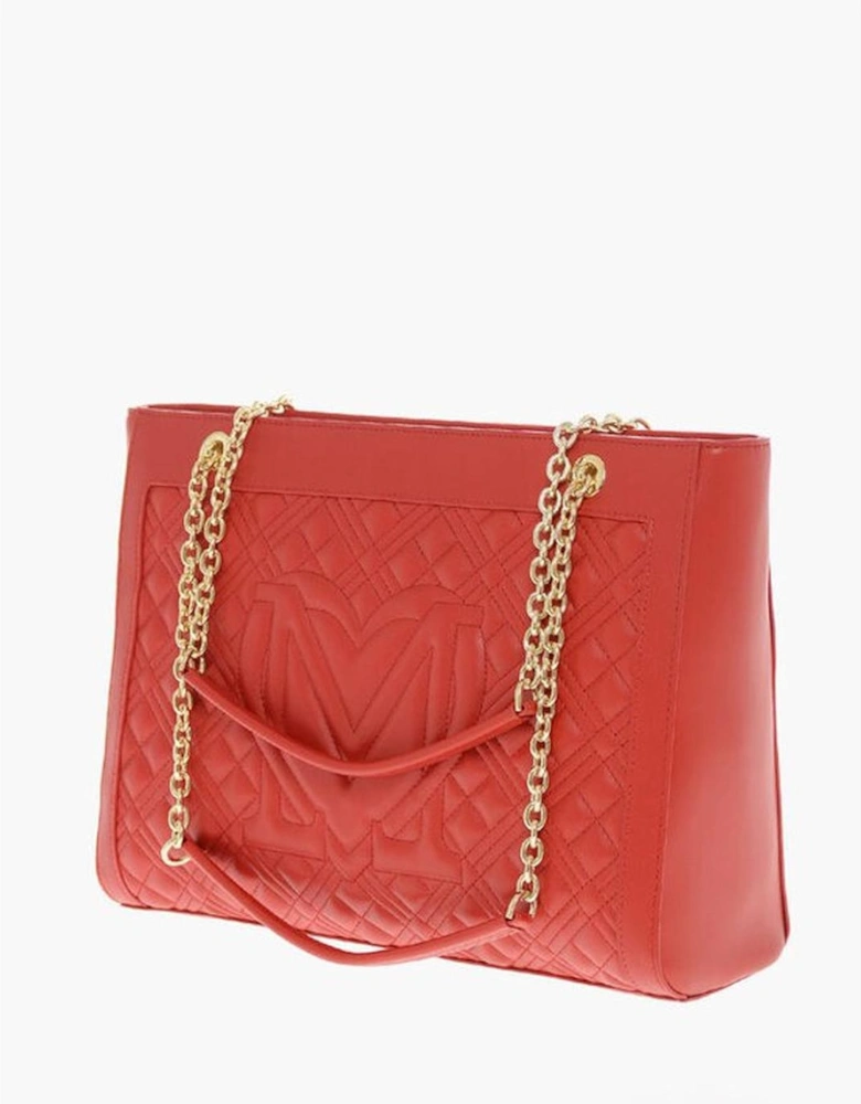 Metal Logo Double Handle Shoulder Bag Women - Red Tote Bags