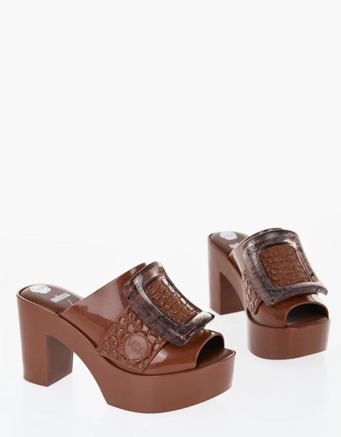 Rubber Peep Toe Heels with Buckles Women - Brown Sandals, 5 of 4