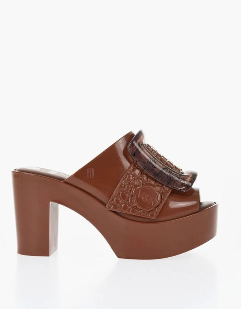 Rubber Peep Toe Heels with Buckles Women - Brown Sandals