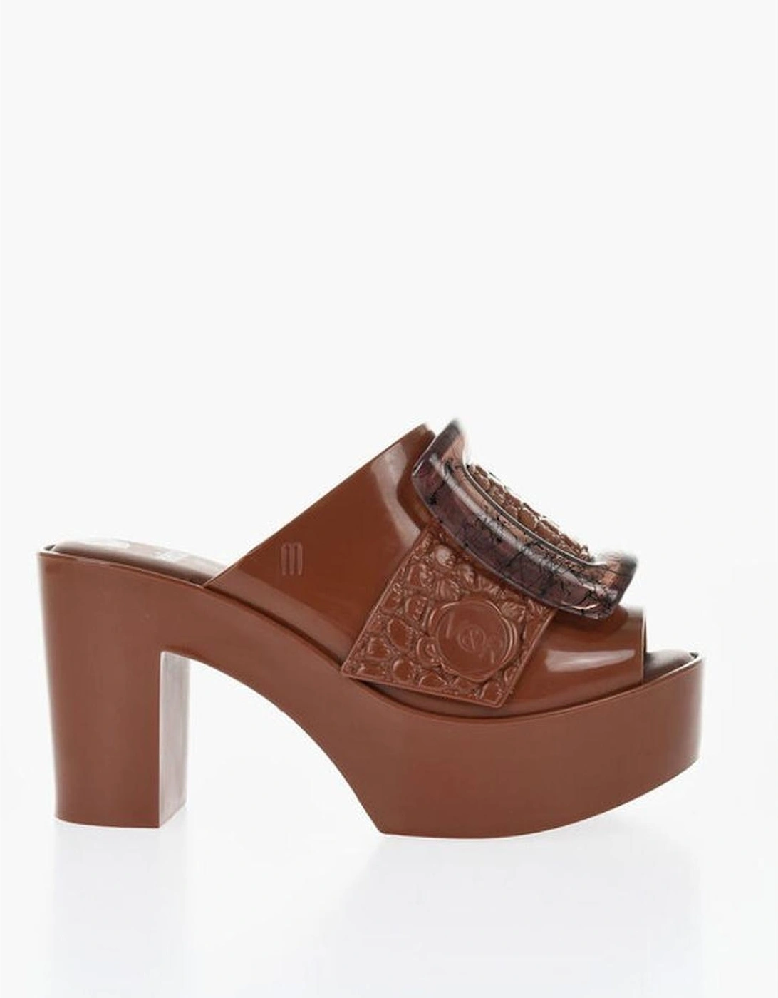 Rubber Peep Toe Heels with Buckles Women - Brown Sandals
