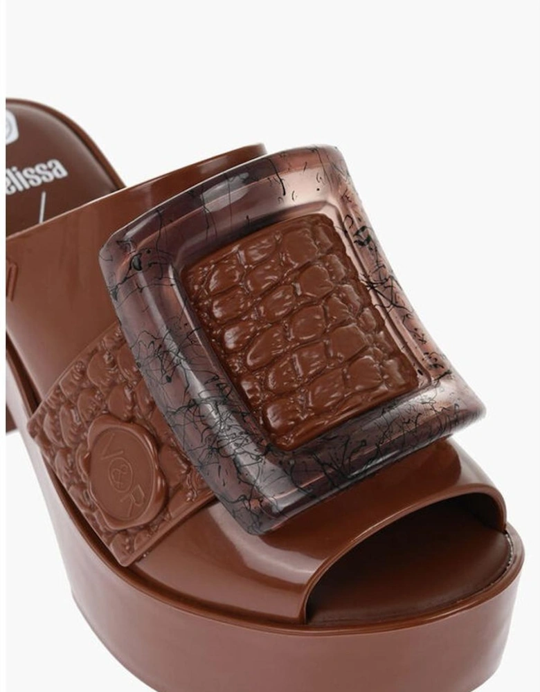 Rubber Peep Toe Heels with Buckles Women - Brown Sandals
