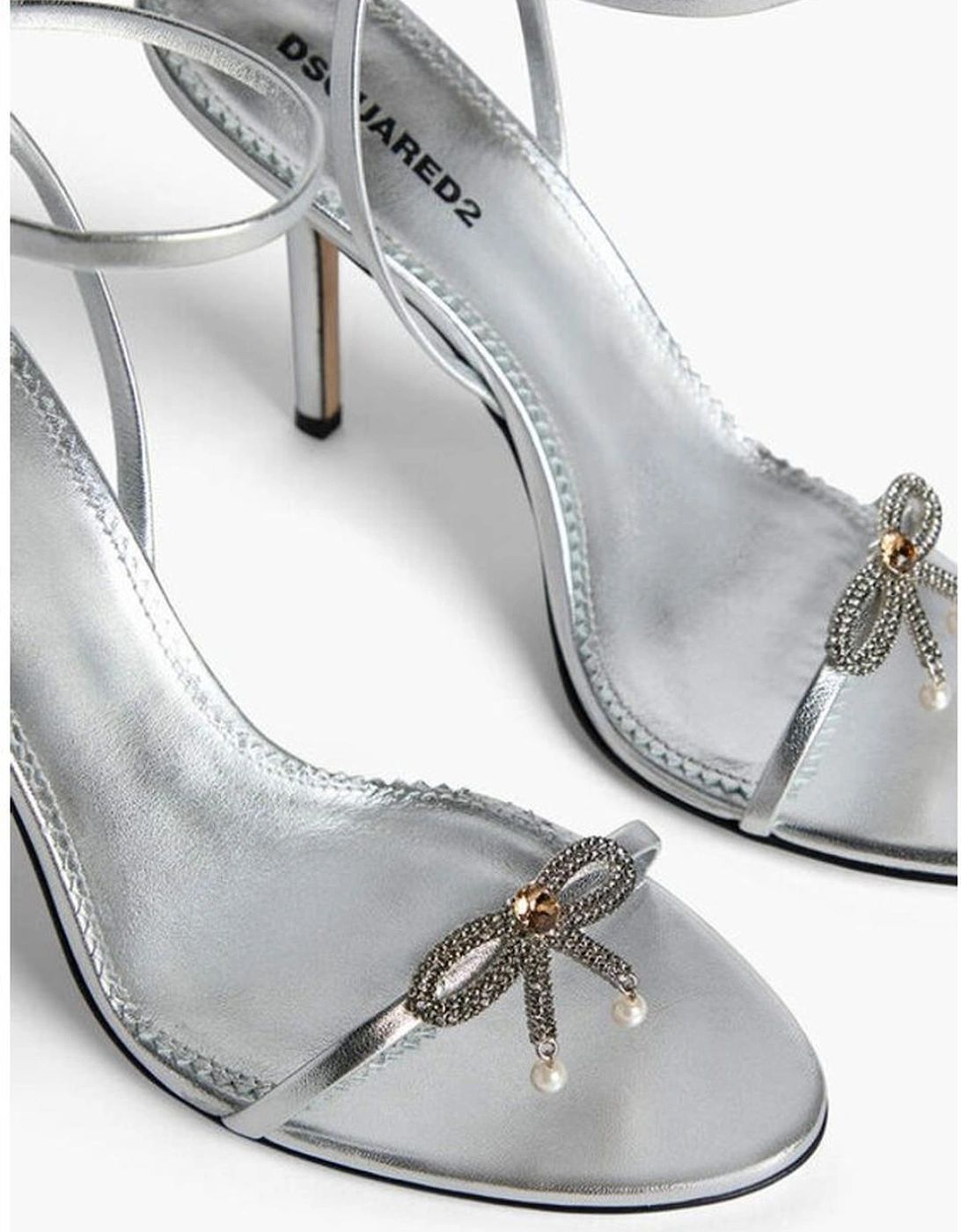 Stiletto Leather Heels with Ankle Buckle Women - Silver Sandals