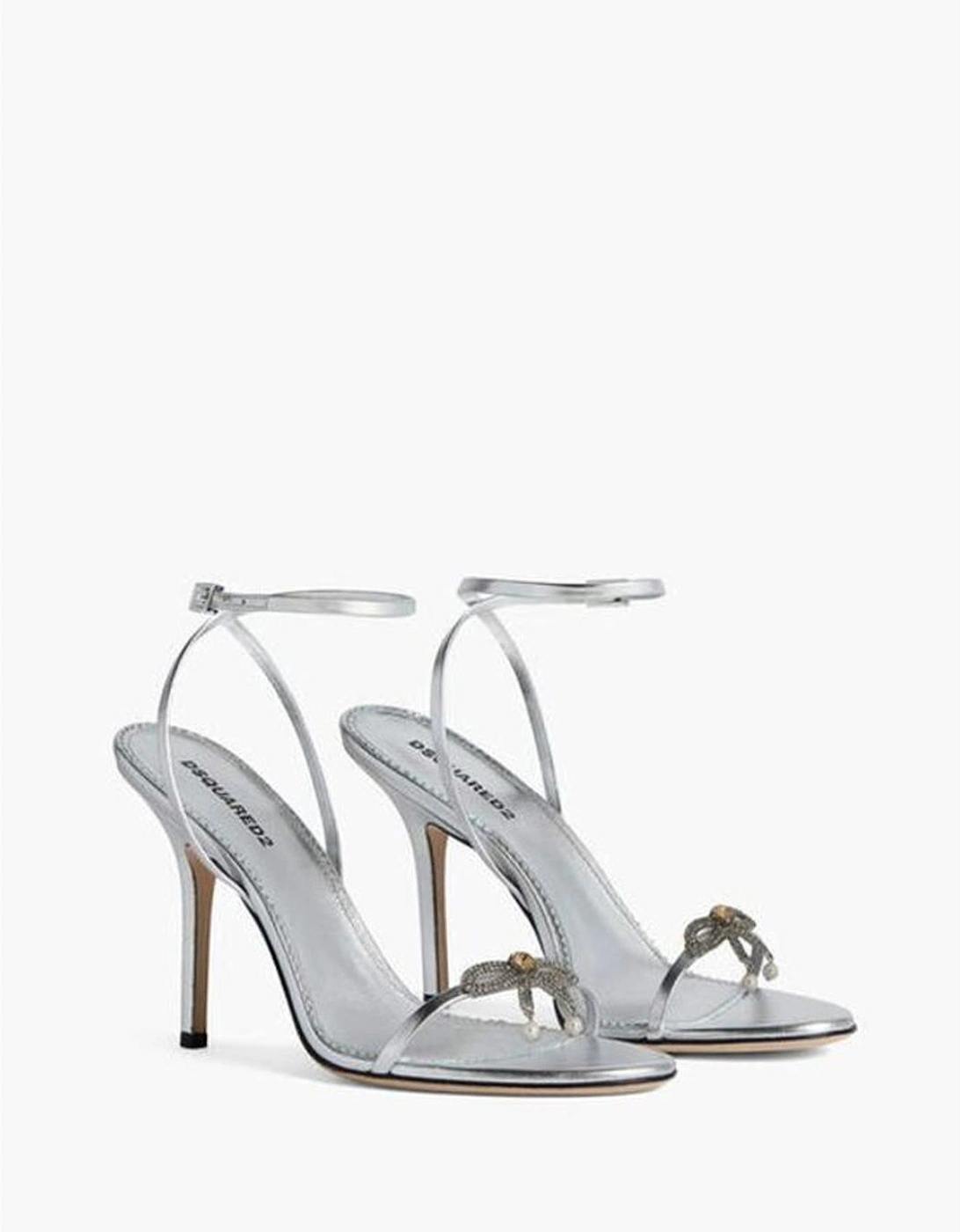 Stiletto Leather Heels with Ankle Buckle Women - Silver Sandals, 5 of 4