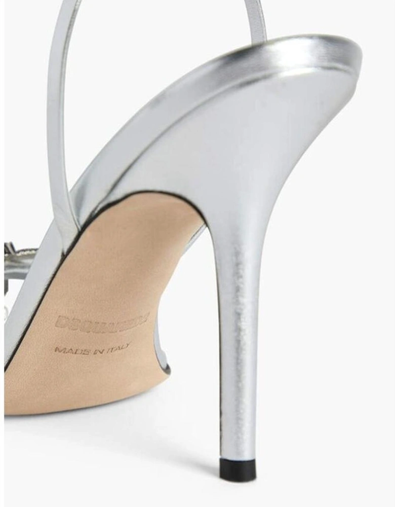 Stiletto Leather Heels with Ankle Buckle Women - Silver Sandals