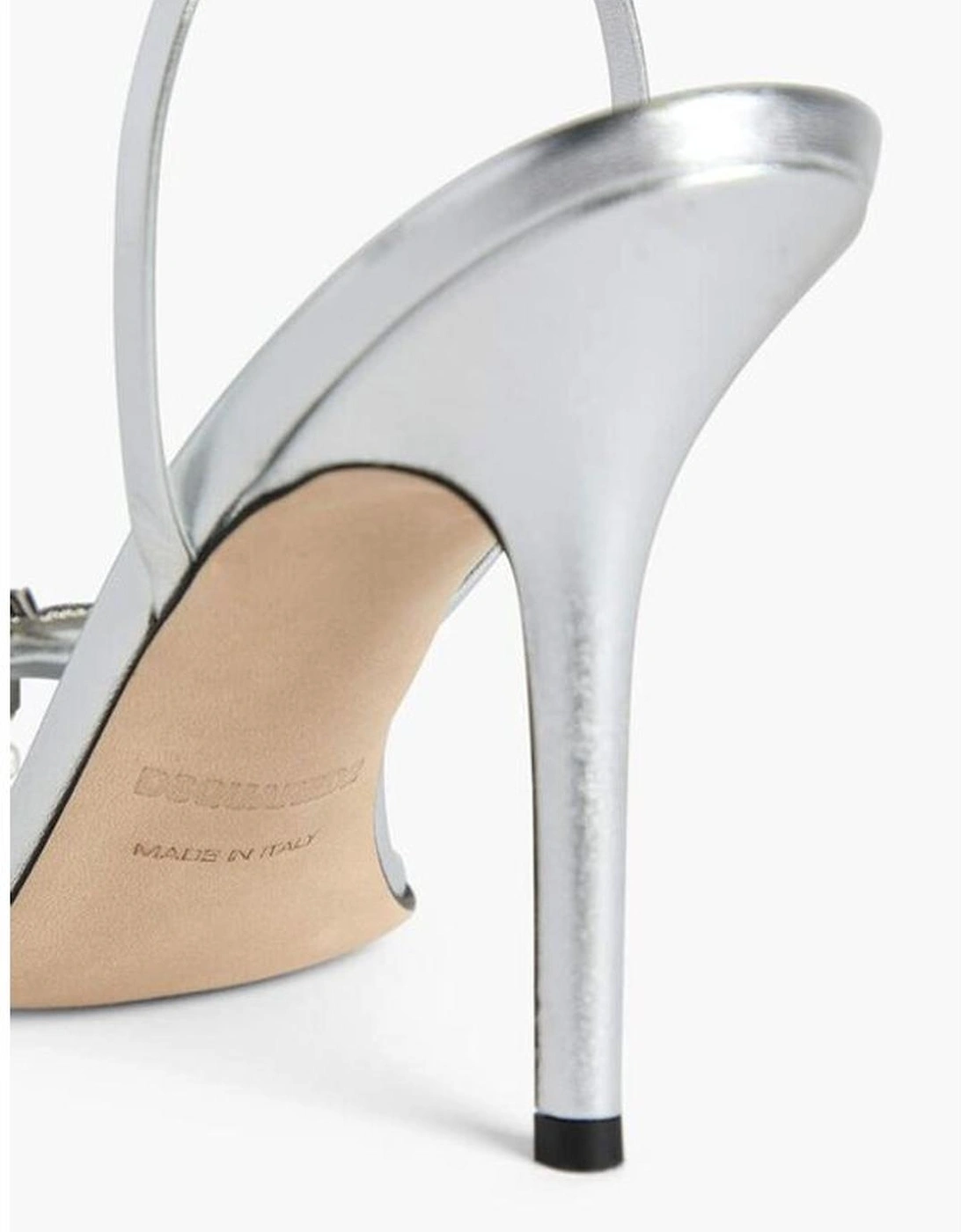 Stiletto Leather Heels with Ankle Buckle Women - Silver Sandals