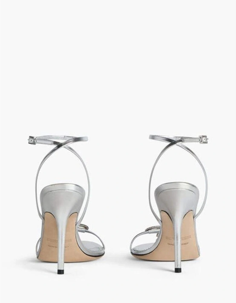 Stiletto Leather Heels with Ankle Buckle Women - Silver Sandals