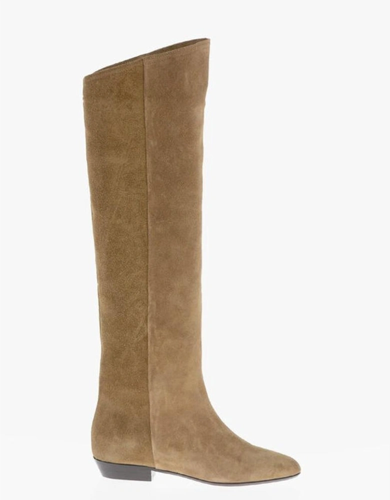 Knee-High Pull-On Leather Boots Women - Beige
