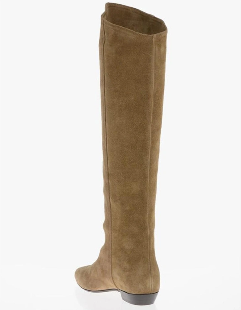Knee-High Pull-On Leather Boots Women - Beige