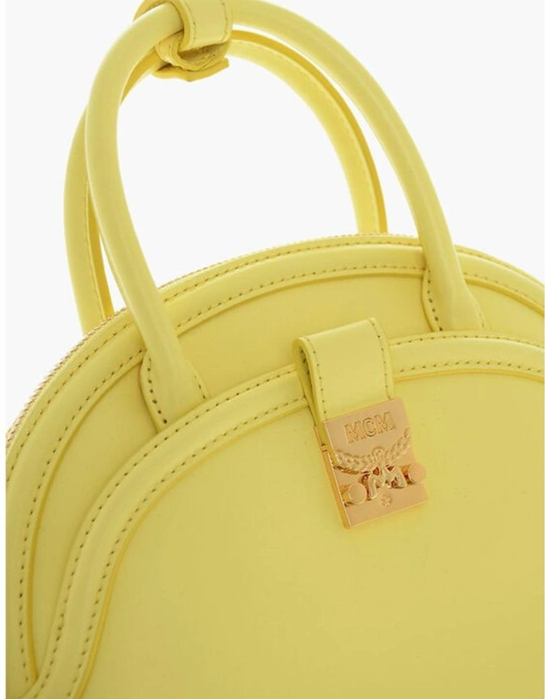 Leather Shoulder Bag with Double Handle and Zip Closure Women - Yellow