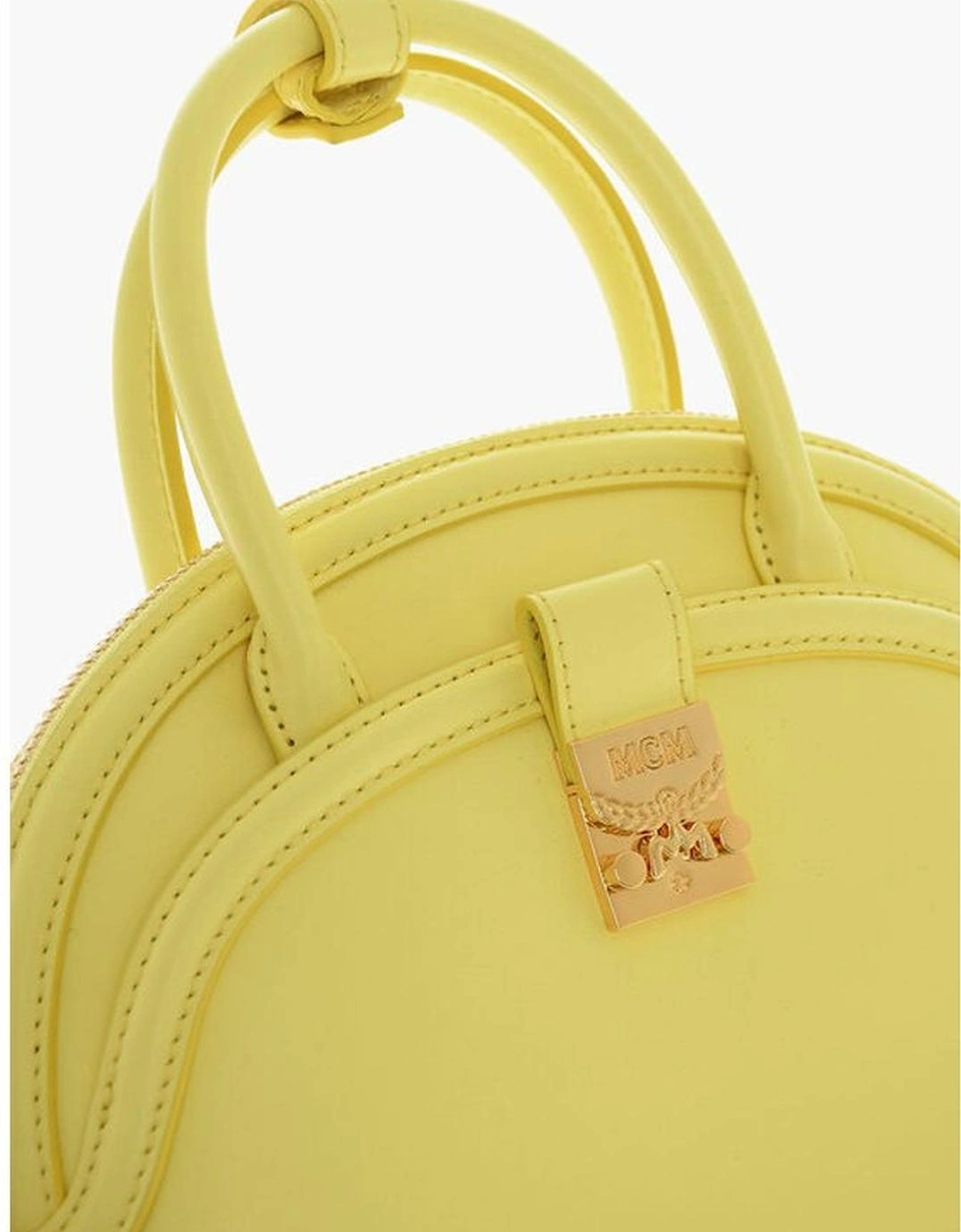 Leather Shoulder Bag with Double Handle and Zip Closure Women - Yellow