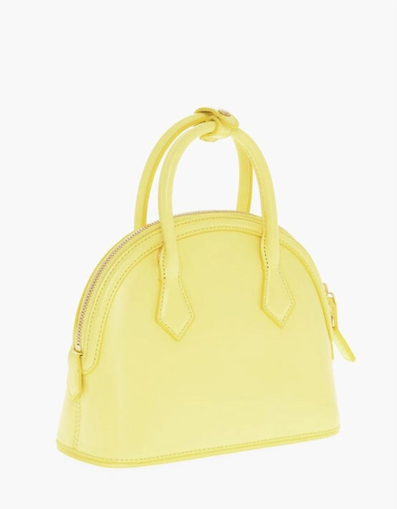 Leather Shoulder Bag with Double Handle and Zip Closure Women - Yellow