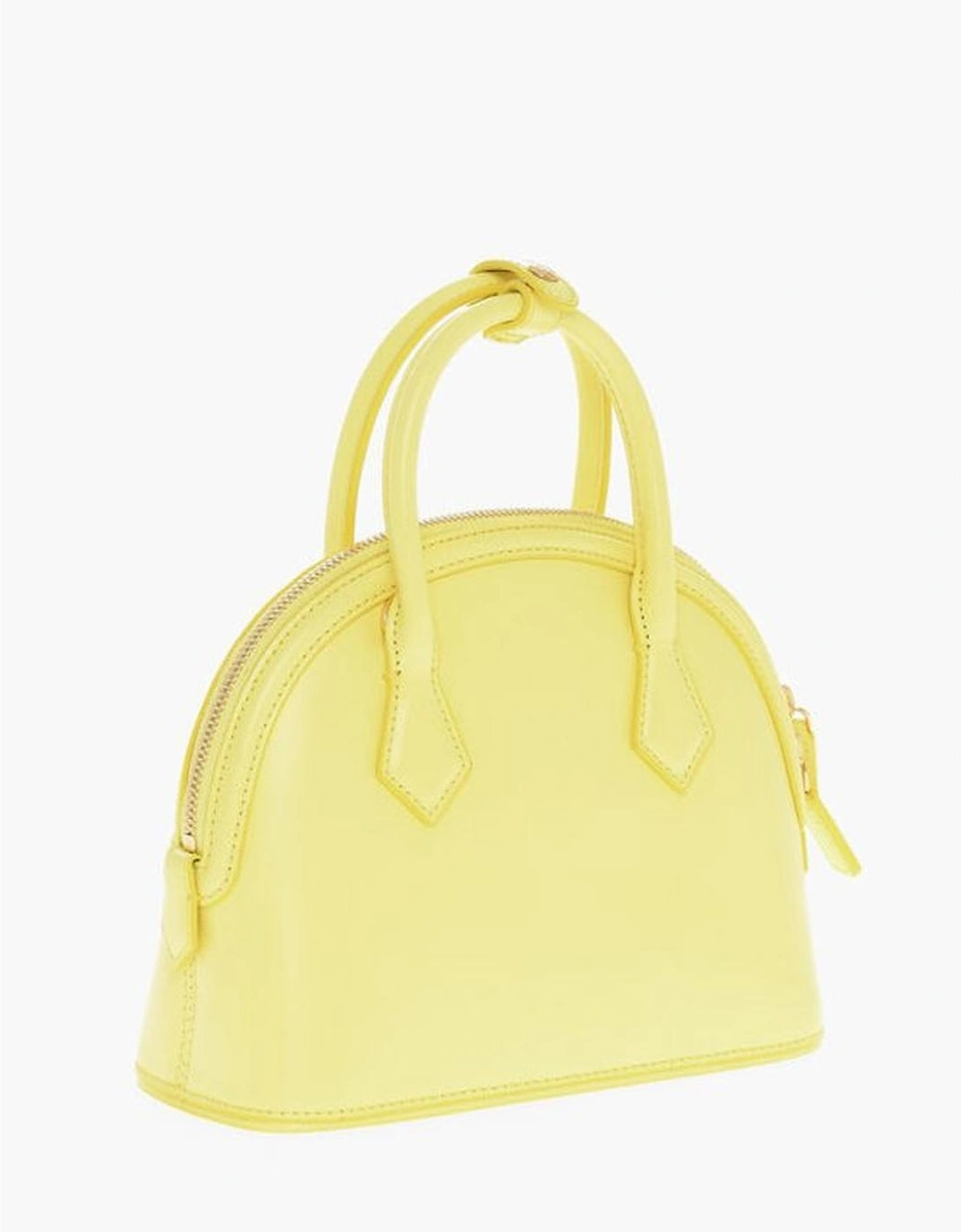 Leather Shoulder Bag with Double Handle and Zip Closure Women - Yellow