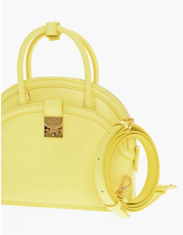 Leather Shoulder Bag with Double Handle and Zip Closure Women - Yellow