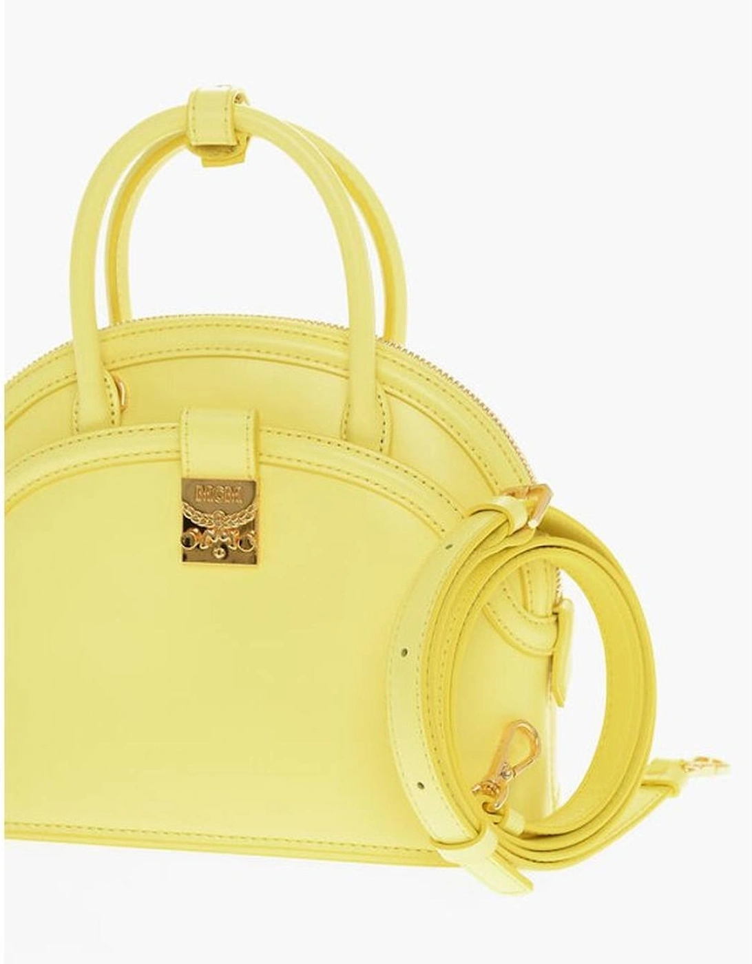 Leather Shoulder Bag with Double Handle and Zip Closure Women - Yellow