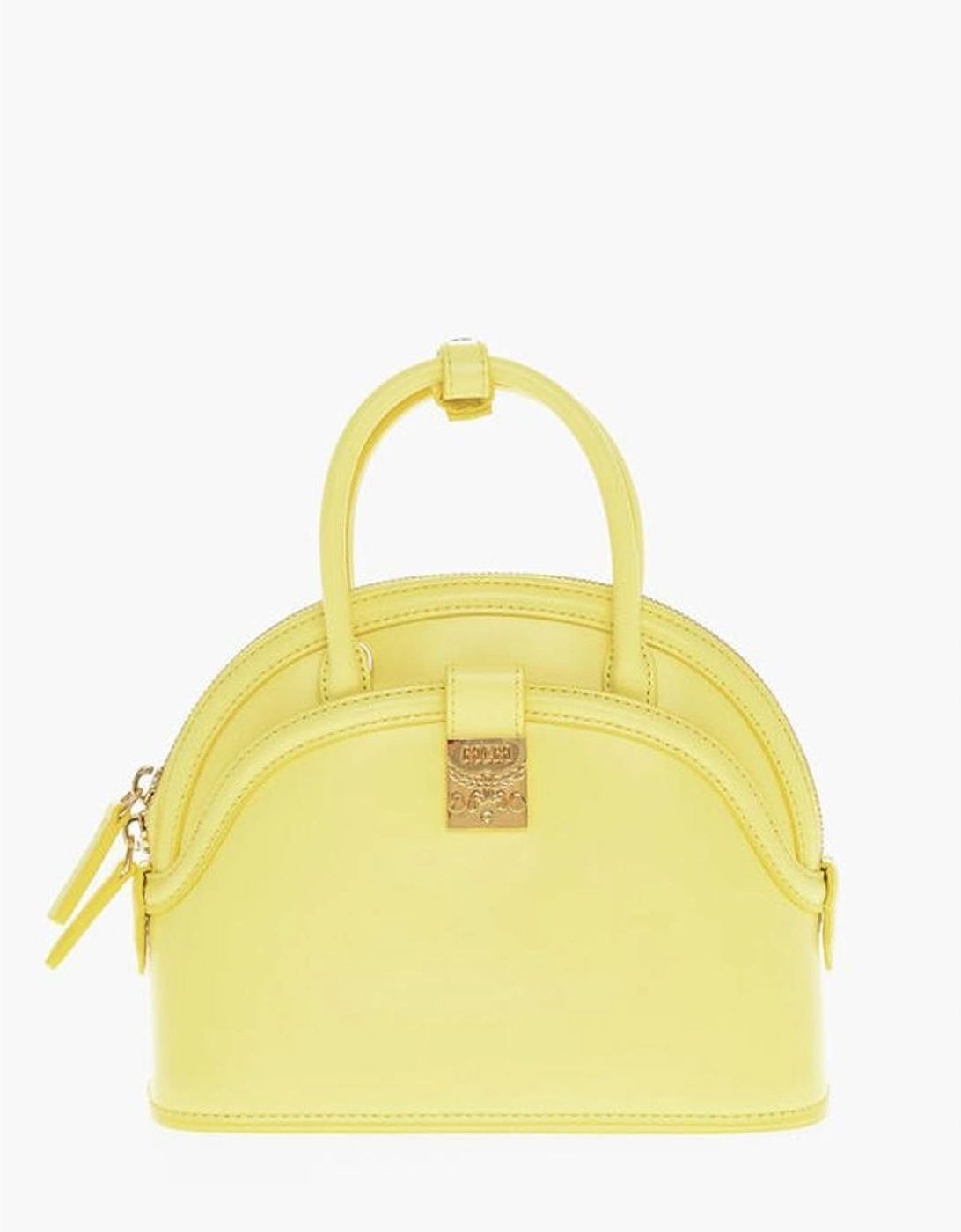 Leather Shoulder Bag with Double Handle and Zip Closure Women - Yellow, 6 of 5