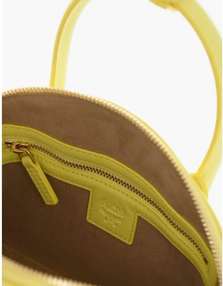Leather Shoulder Bag with Double Handle and Zip Closure Women - Yellow