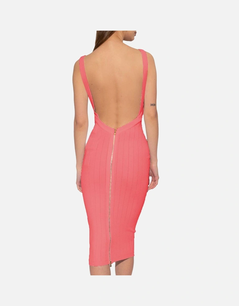 Sleeveless Ribbed Midi Dress with Gold Buttons Women - Pink Dresses