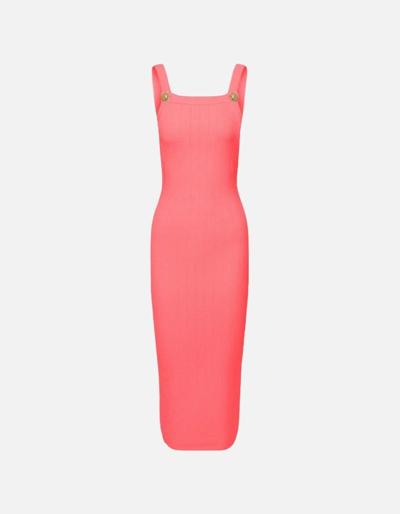 Sleeveless Ribbed Midi Dress with Gold Buttons Women - Pink Dresses