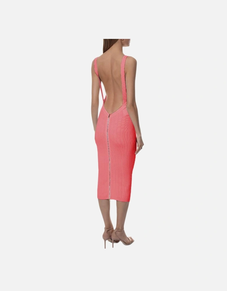 Sleeveless Ribbed Midi Dress with Gold Buttons Women - Pink Dresses