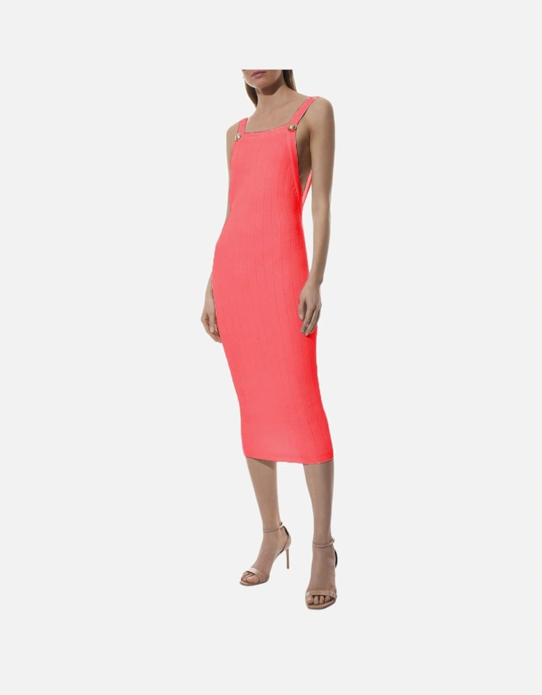 Sleeveless Ribbed Midi Dress with Gold Buttons Women - Pink Dresses