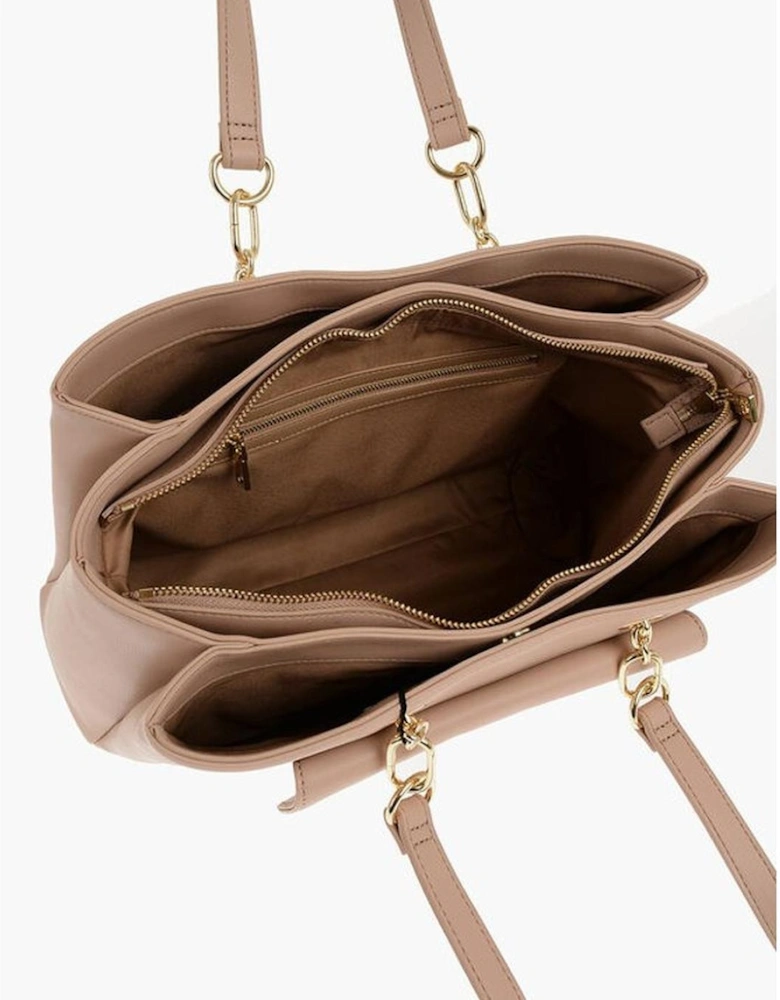 Eco-Leather Shoulder Bag with Logo and Double Handle Women - Beige
