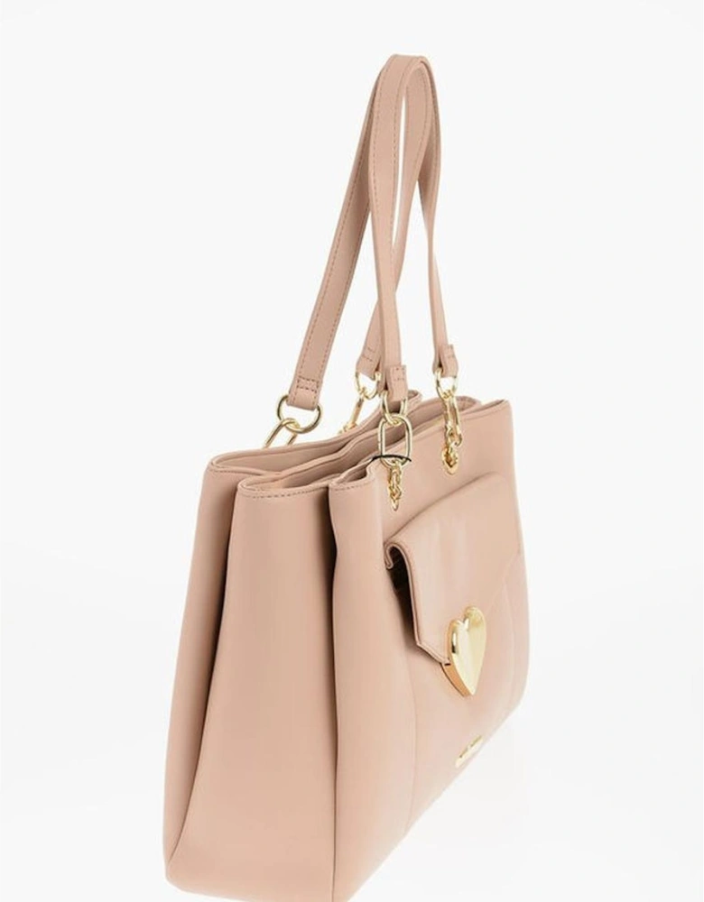Eco-Leather Shoulder Bag with Logo and Double Handle Women - Beige