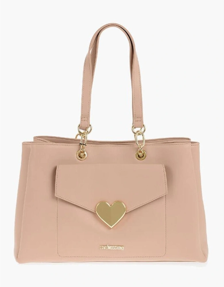 Eco-Leather Shoulder Bag with Logo and Double Handle Women - Beige