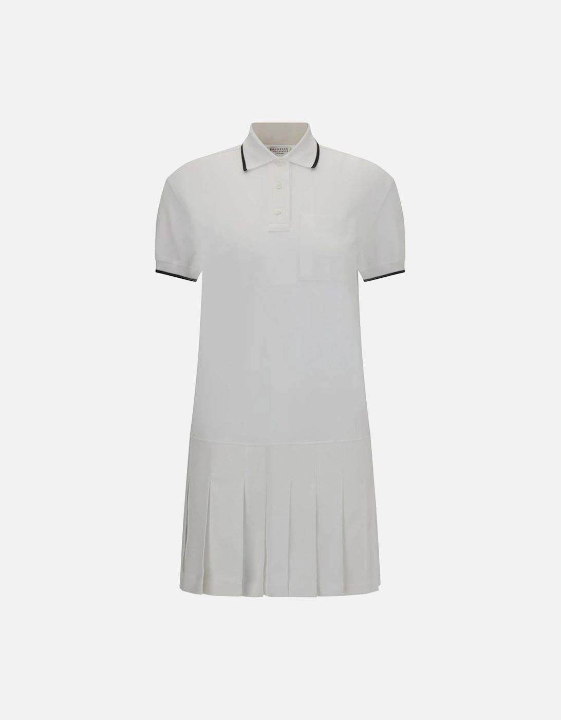 Polo Dress with Ribbed French Collar and Pleated Skirt Women - White, 5 of 4
