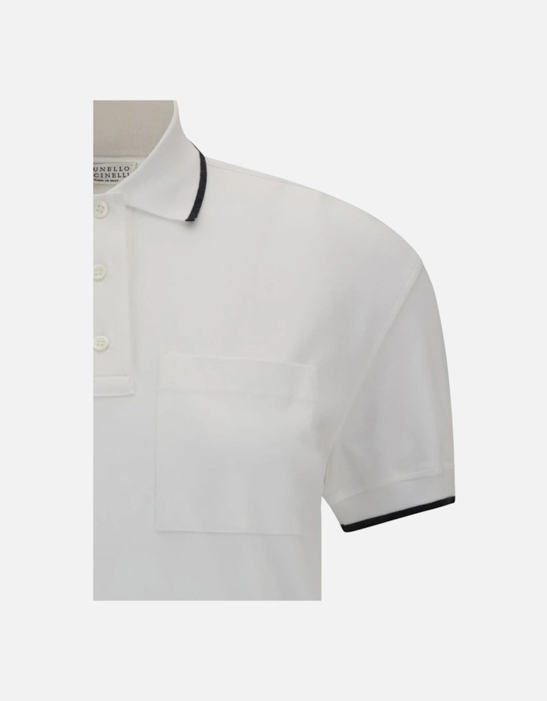 Polo Dress with Ribbed French Collar and Pleated Skirt Women - White