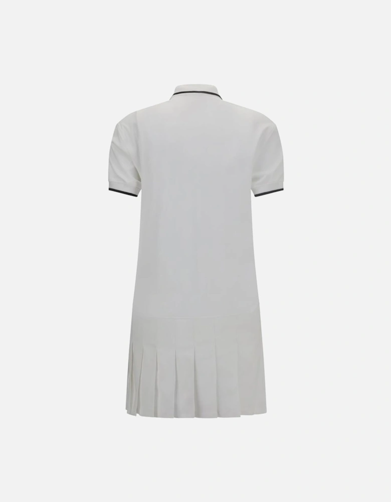 Polo Dress with Ribbed French Collar and Pleated Skirt Women - White