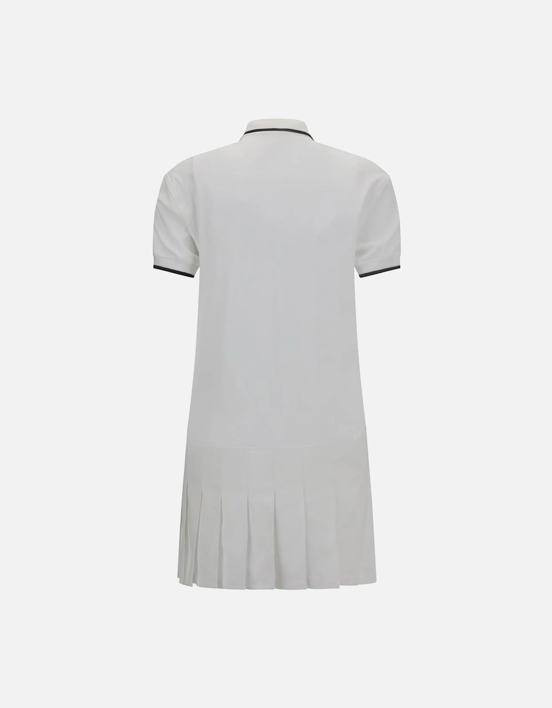 Polo Dress with Ribbed French Collar and Pleated Skirt Women - White