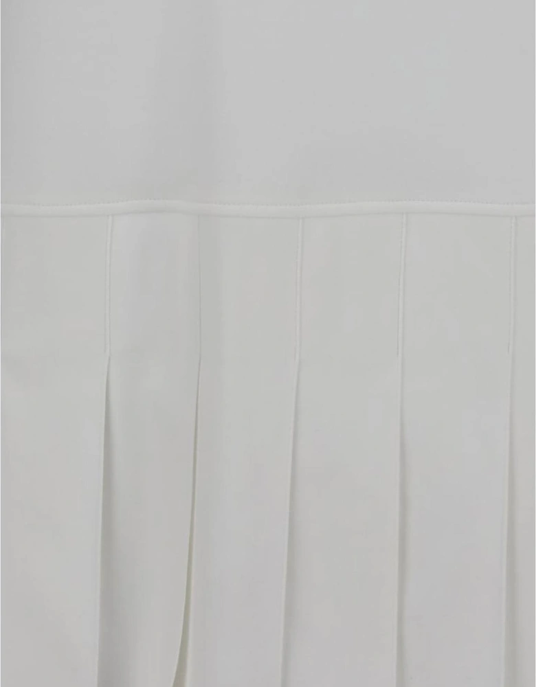 Polo Dress with Ribbed French Collar and Pleated Skirt Women - White