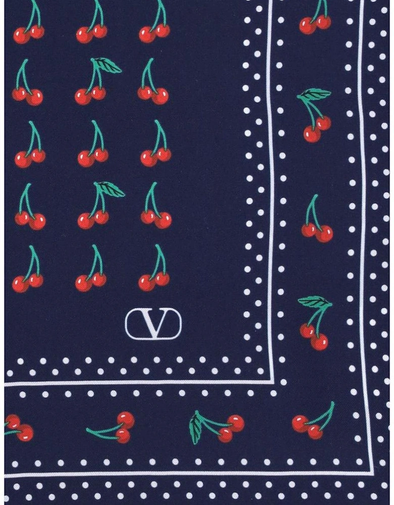 Cherryfic Foulard with Cherries and Polka Dot Pattern Women - Blue