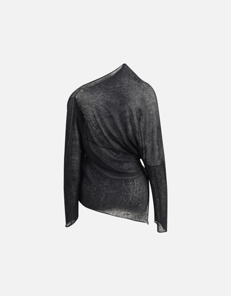 Asymmetrical Cowl Neck Semi-Sheer Sweater Women - Black