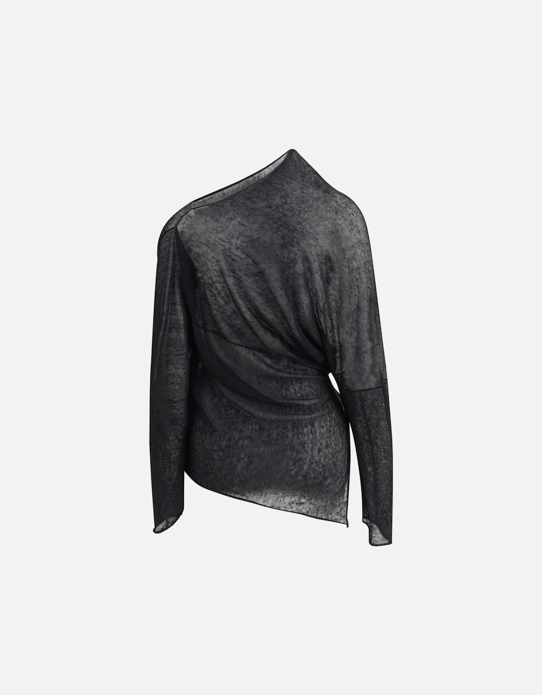Asymmetrical Cowl Neck Semi-Sheer Sweater Women - Black
